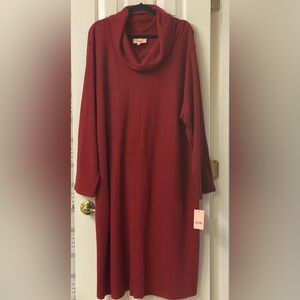 EVRI Ribbed Knit Cowl Neck Red Burgundy Pullover Dress Size 4X